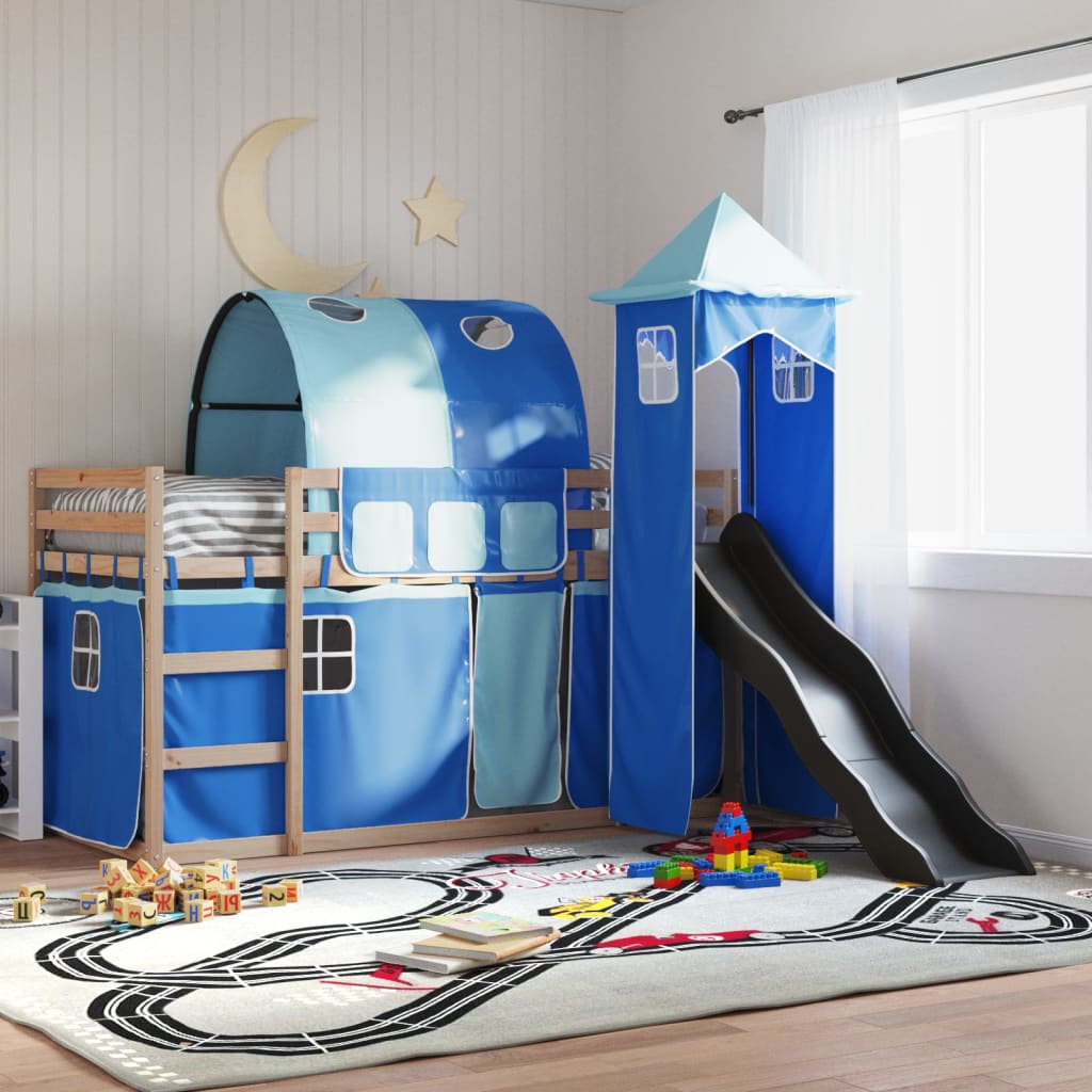 Bunkbed with Slide and Curtains Blue 90x190cm Single - The Home Maker