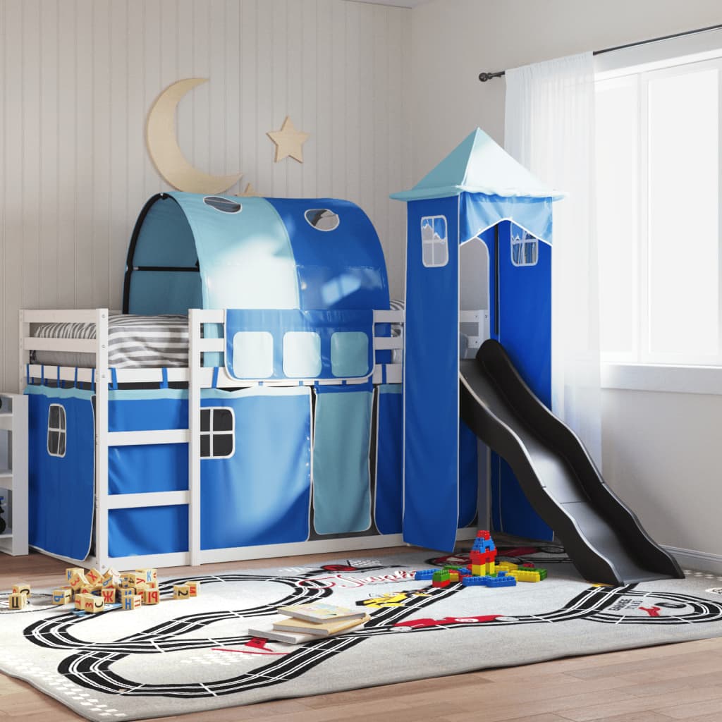 Bunkbed with Slide and Curtains Blue 90x190cm Single - R and M Furniture