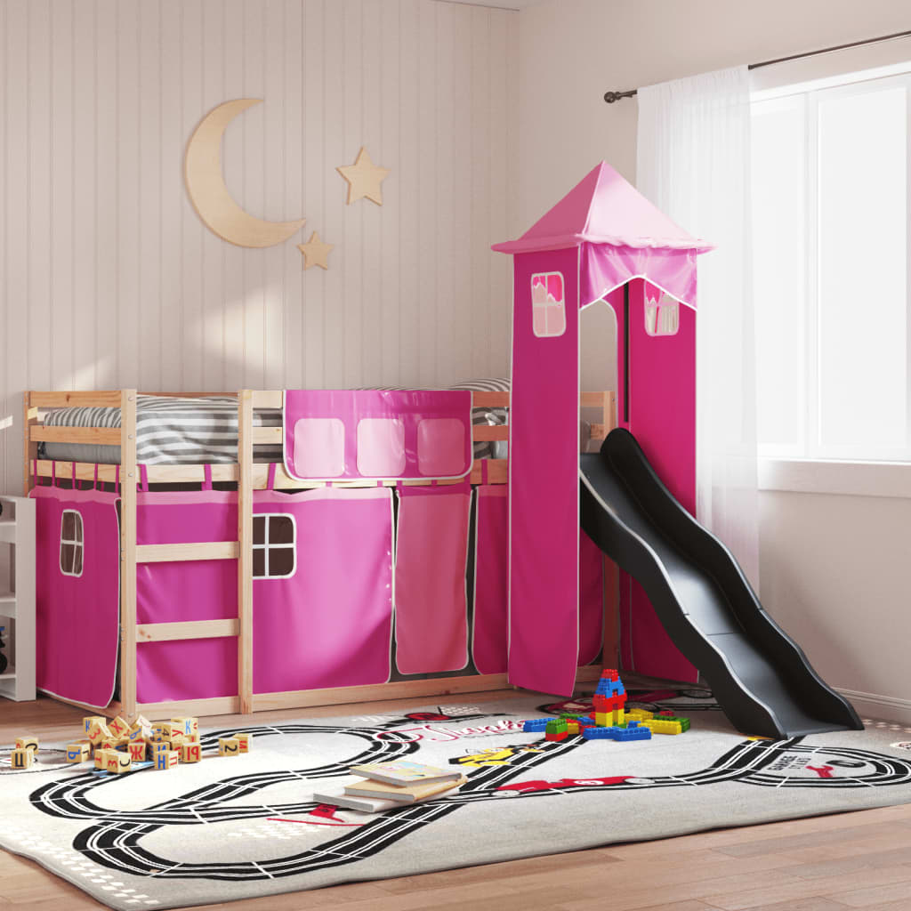 Bunkbed with Slide and Curtains Pink 90x200cm - Tyrell & Tyrell