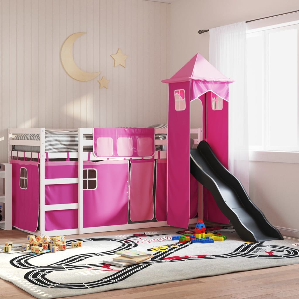 Bunkbed with Slide and Curtains Pink 90x200cm - Merkel Designers