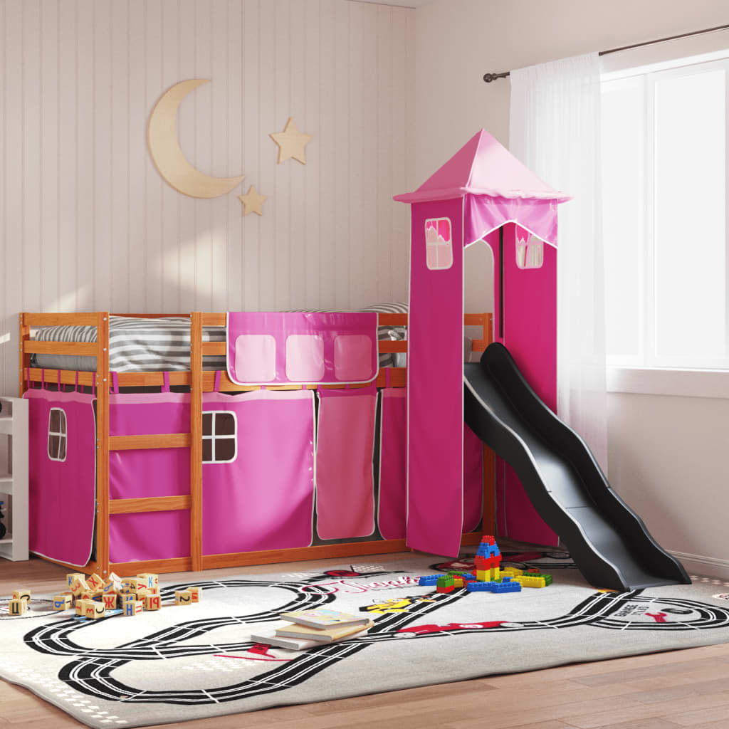 Bunkbed with Slide and Curtains Pink 90x200cm - Direct Imports