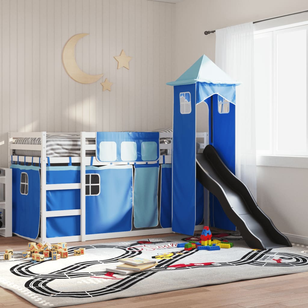 Bunkbed with Slide and Curtains Blue 80x200cm - Design Hut