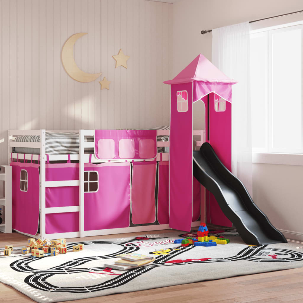 Bunkbed with Slide and Curtains Pink 80x200cm - All Things Good