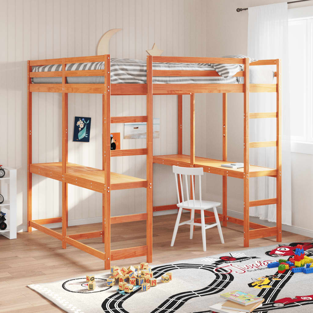 Loft Bed with Desk and Ladder Wax Brown 160x200cm Solid Wood Pine - Style and Chic
