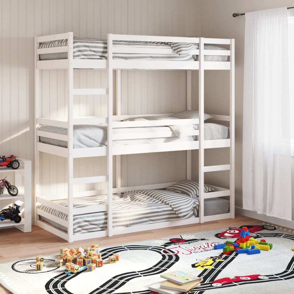 Triple Bunkbed White 90x200cm Solid Wood Pine - Merkel Designers