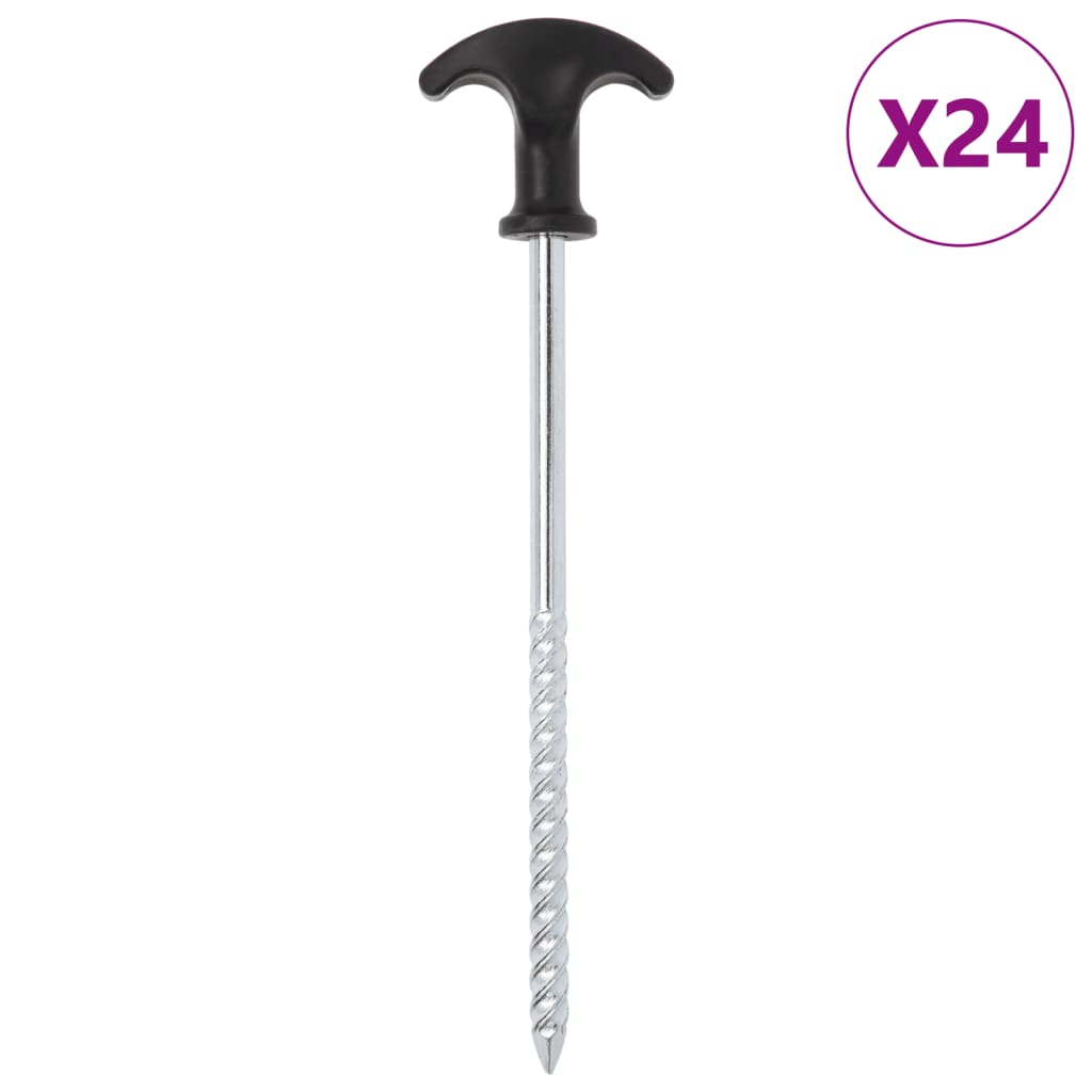Tent Pegs 24 pcs 20 cm 7 mm Galvanised Steel - All Things Good