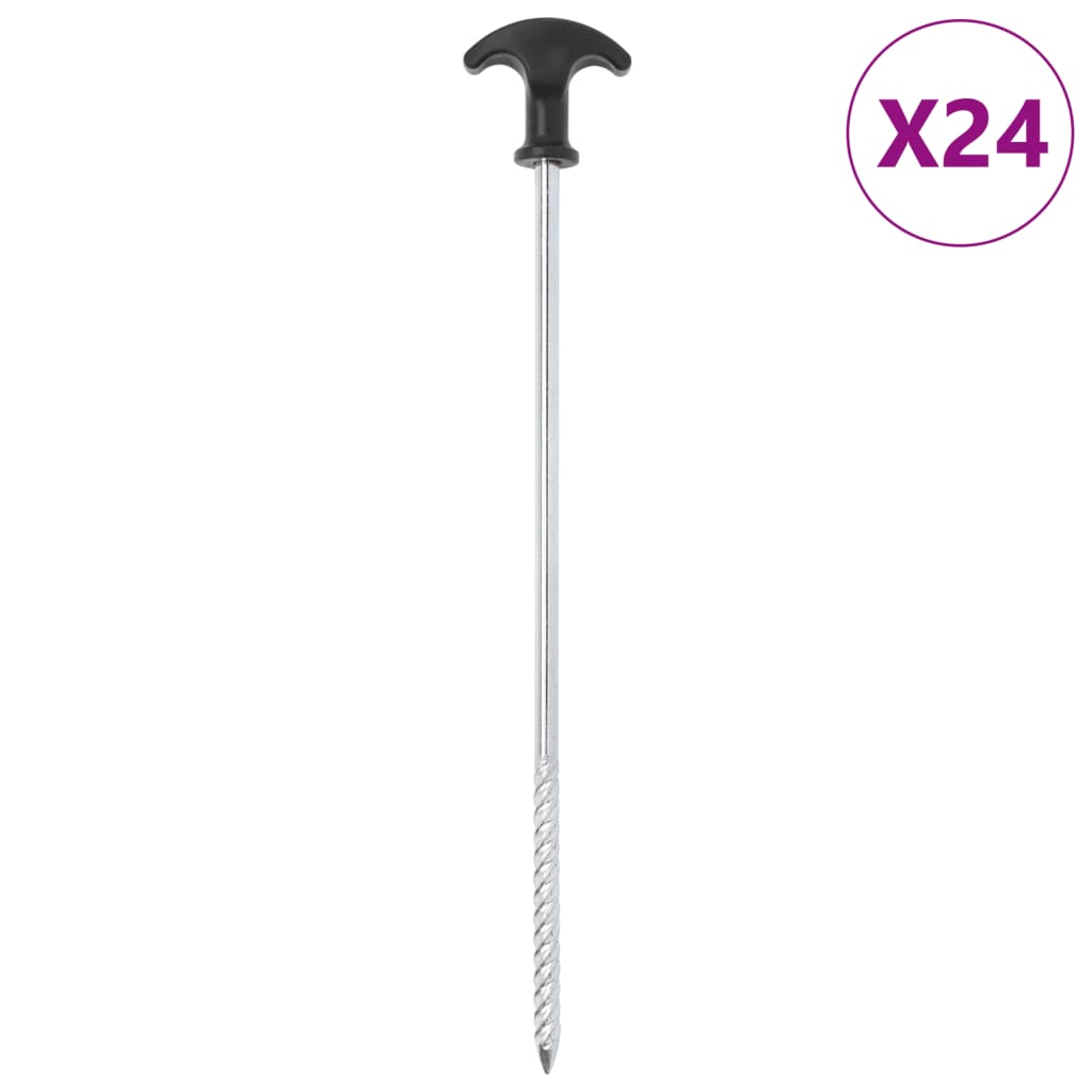 Tent Pegs 24 pcs 30 cm 7 mm Galvanised Steel - All Things Good