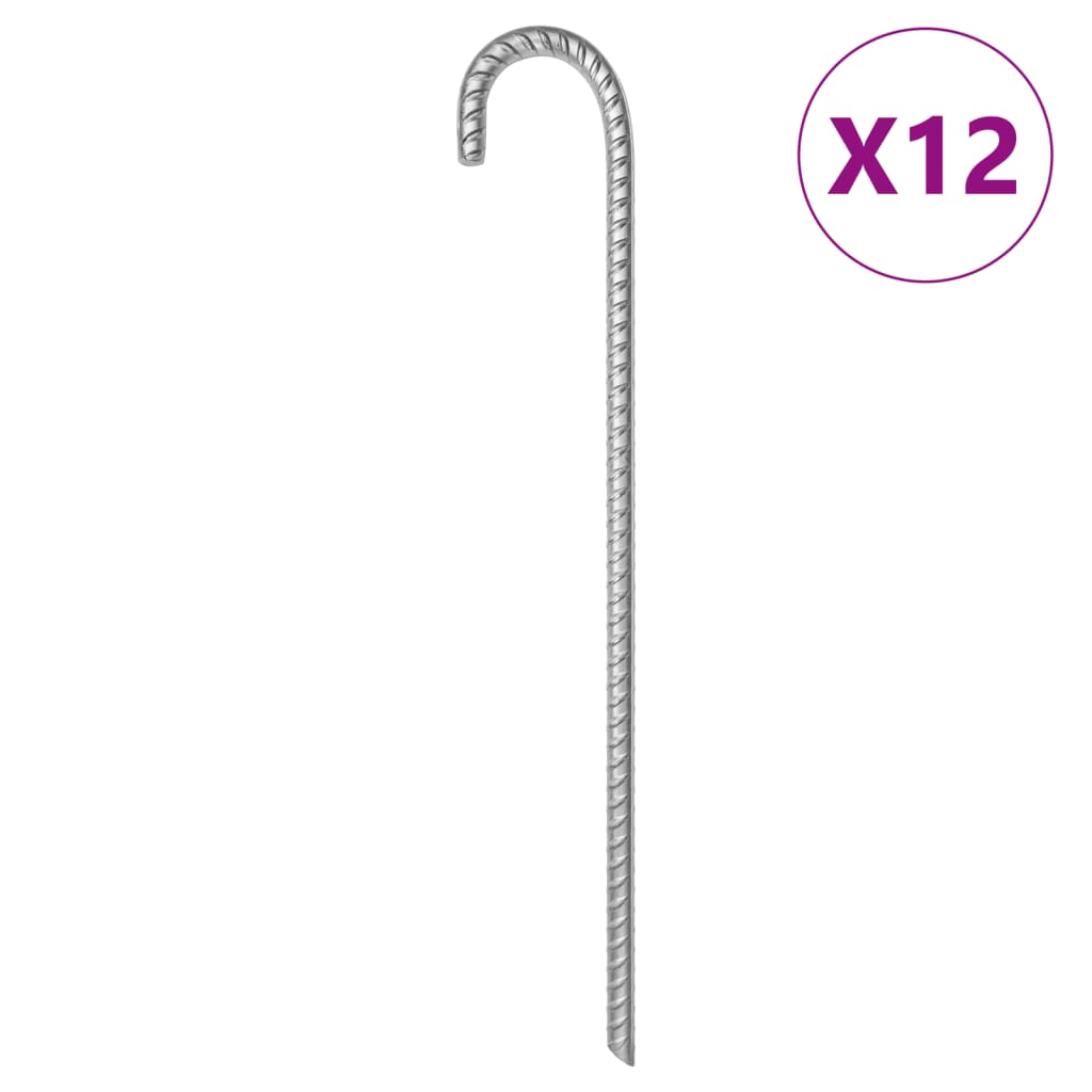 Tent Pegs 12 pcs 41.5 cm 12 mm Galvanised Steel - Merkel Designers