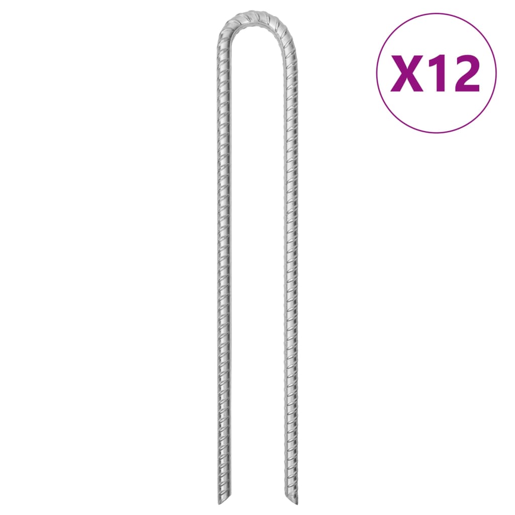Tent Pegs 12 pcs U-shaped 41.5 cm 12 mm Galvanised Steel - Casper Homes