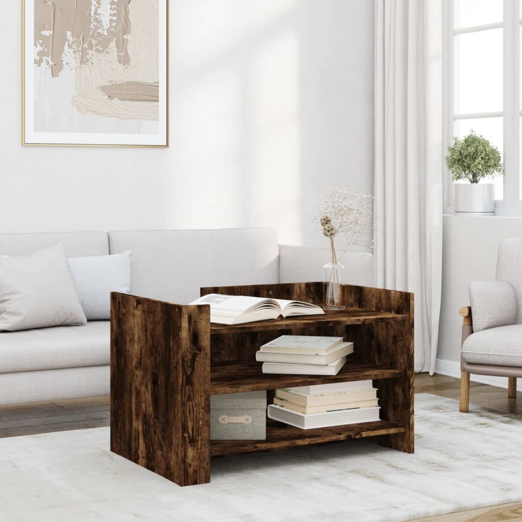 Coffee Table Smoked Oak 80x50x50 cm Engineered Wood - vid-848343 - Discount Dealers