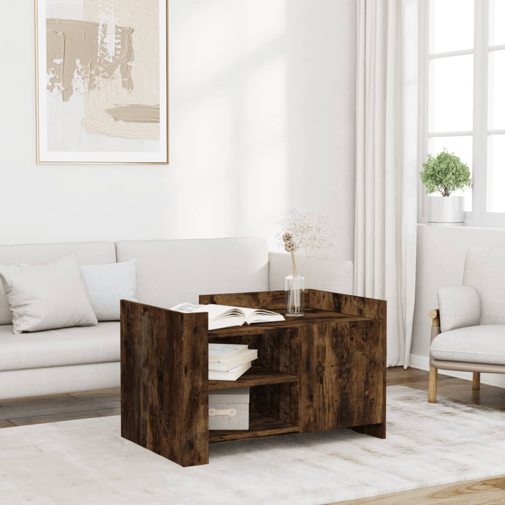Coffee Table Smoked Oak 80x50x50 cm Engineered Wood - vid-848357 - Discount Dealers
