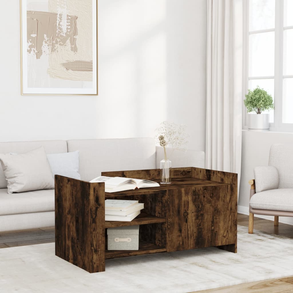 Coffee Table Smoked Oak 100x50x50 cm Engineered Wood - vid-848364 - Discount Dealers
