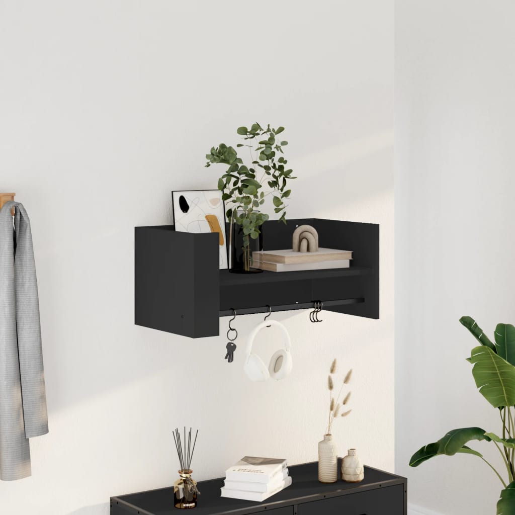 Wall Shelf Black 70.5x35x30.5 cm Engineered Wood - Design Hut