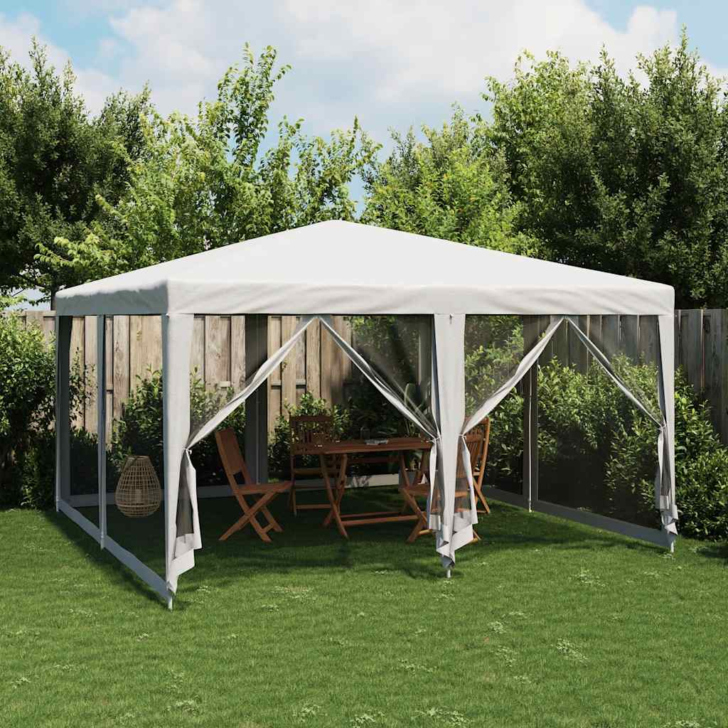 Party Tent with 8 Mesh Sidewalls White 4x4 m HDPE - Design Hut