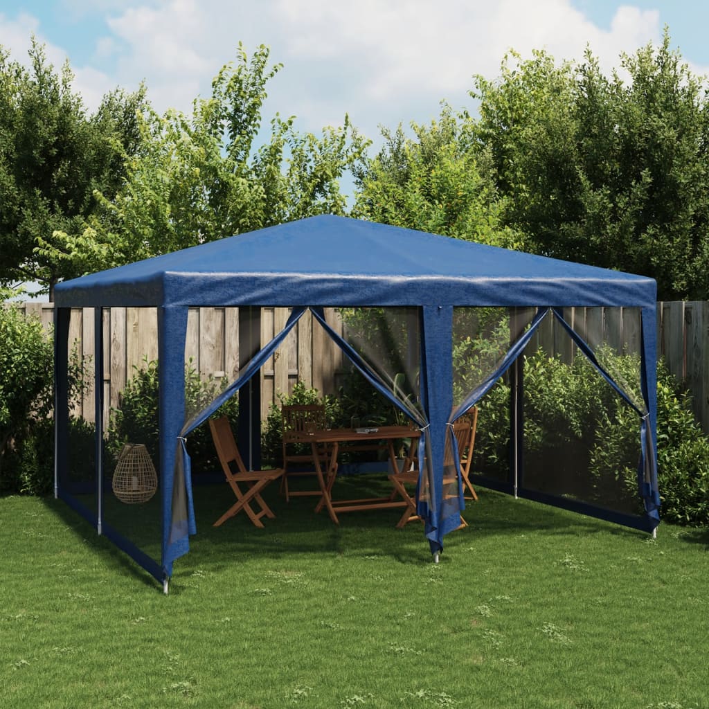 Party Tent with 8 Mesh Sidewalls Blue 4x4 m HDPE - Unbeatable Bargains