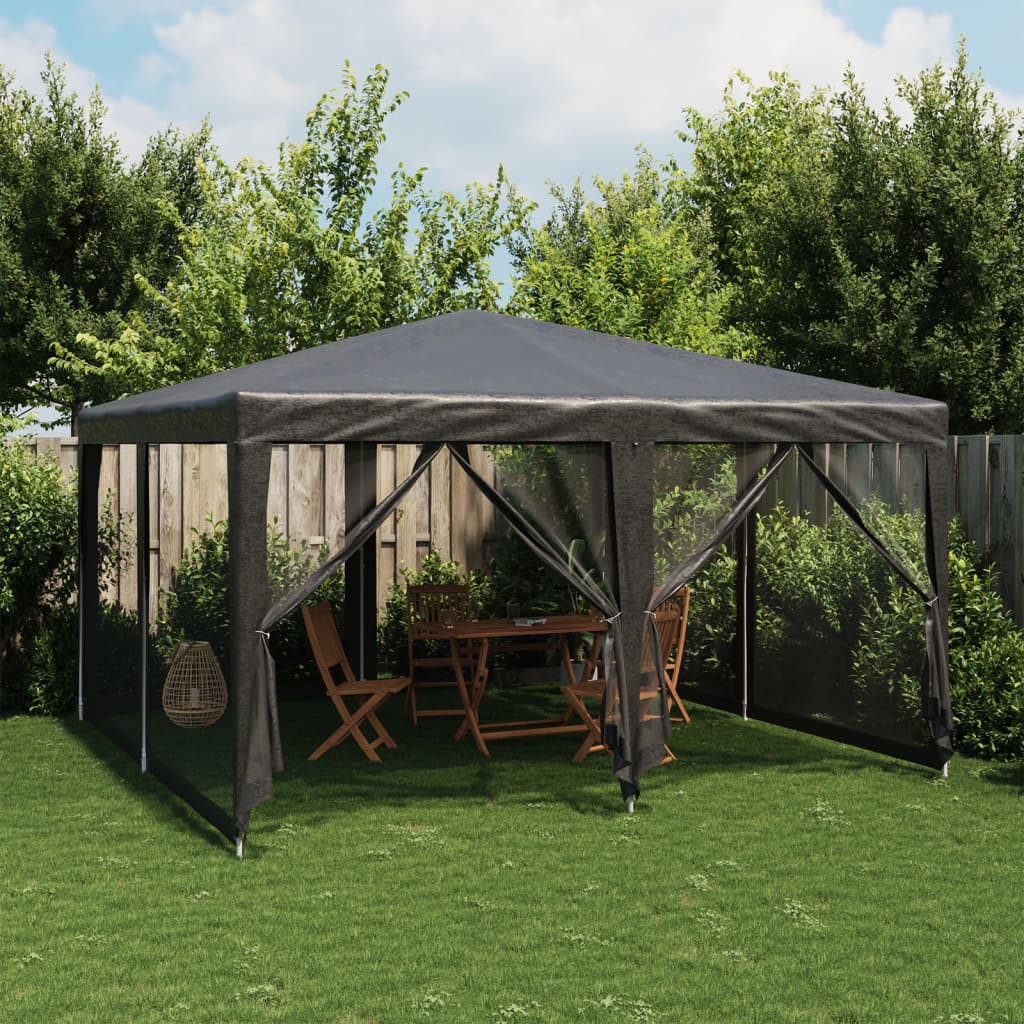 Party Tent with 8 Mesh Sidewalls Anthracite 4x4 m HDPE - Tyrell & Tyrell