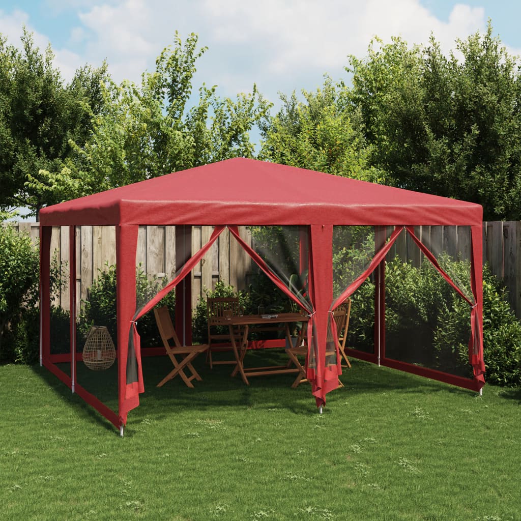 Party Tent with 8 Mesh Sidewalls Red 4x4 m HDPE - Direct Imports