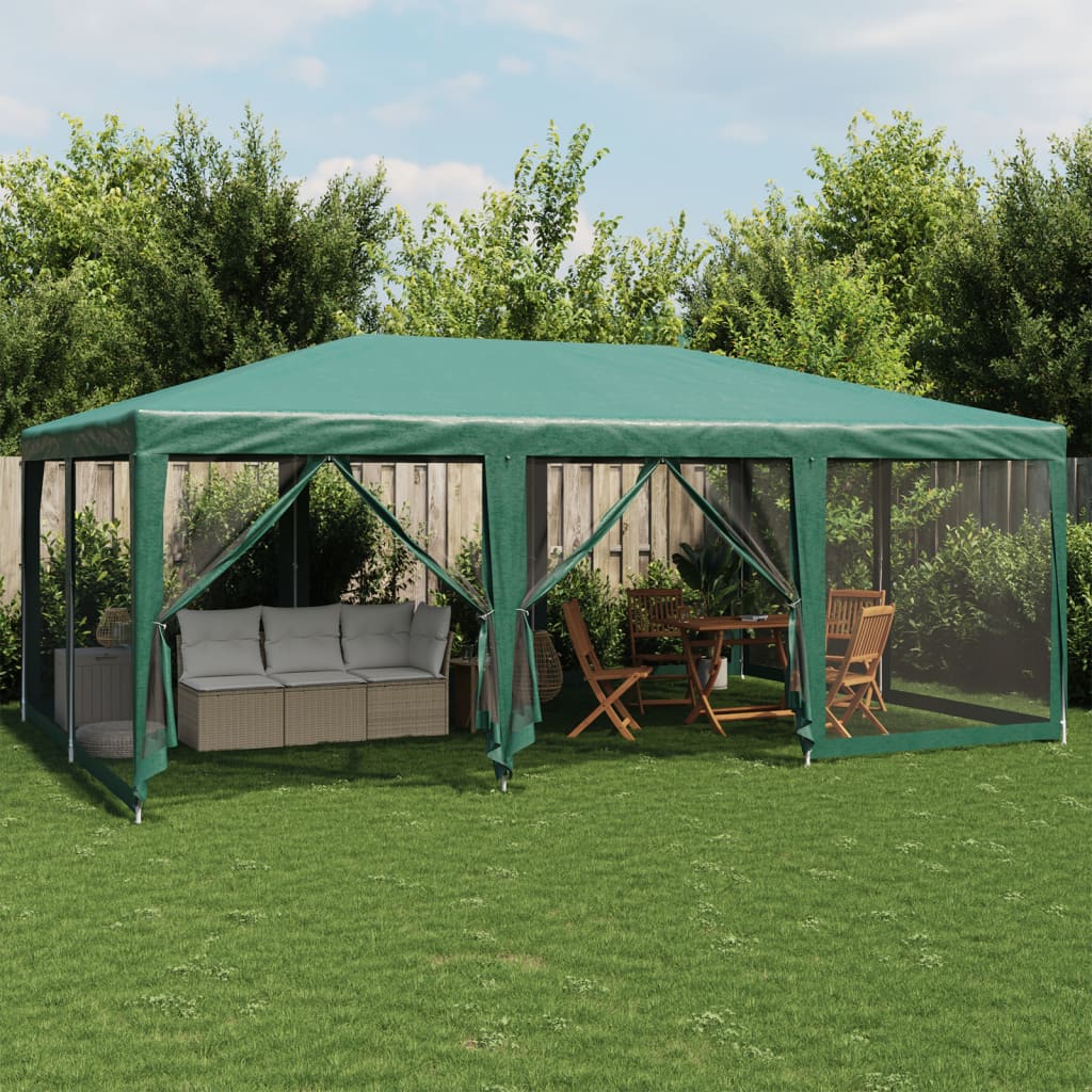 Party Tent with 10 Mesh Sidewalls Green 6x4 m HDPE - Casper Homes