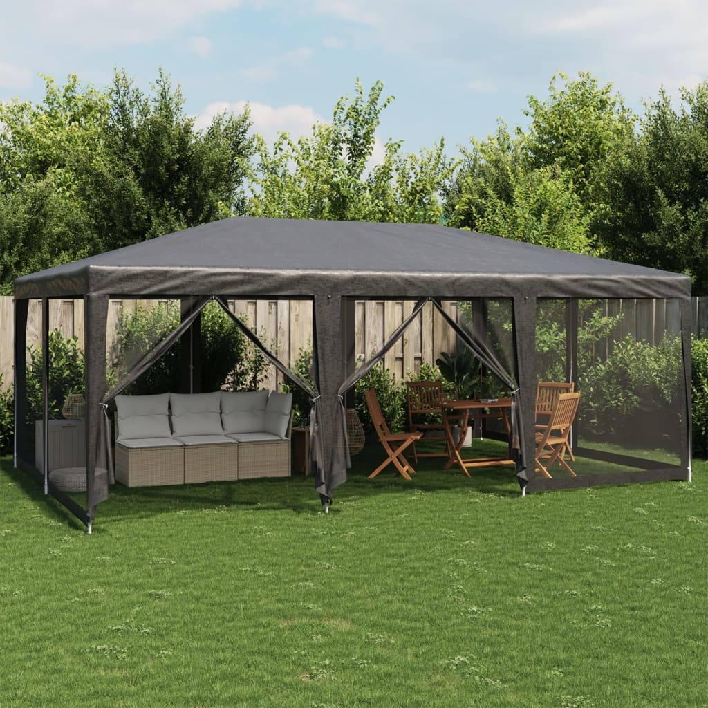Party Tent with 10 Mesh Sidewalls Anthracite 6x4 m HDPE - Unbeatable Bargains