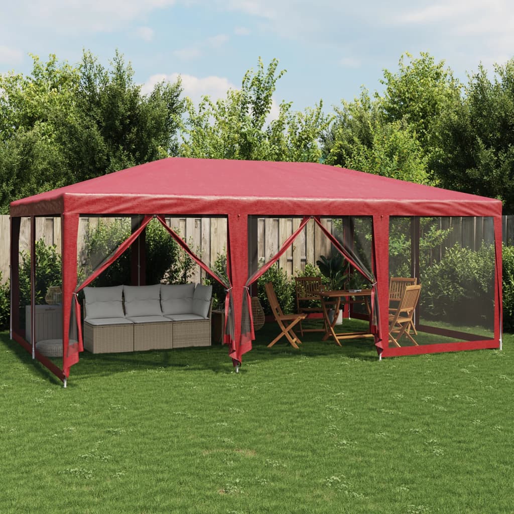 Party Tent with 10 Mesh Sidewalls Red 6x4 m HDPE - Design Hut