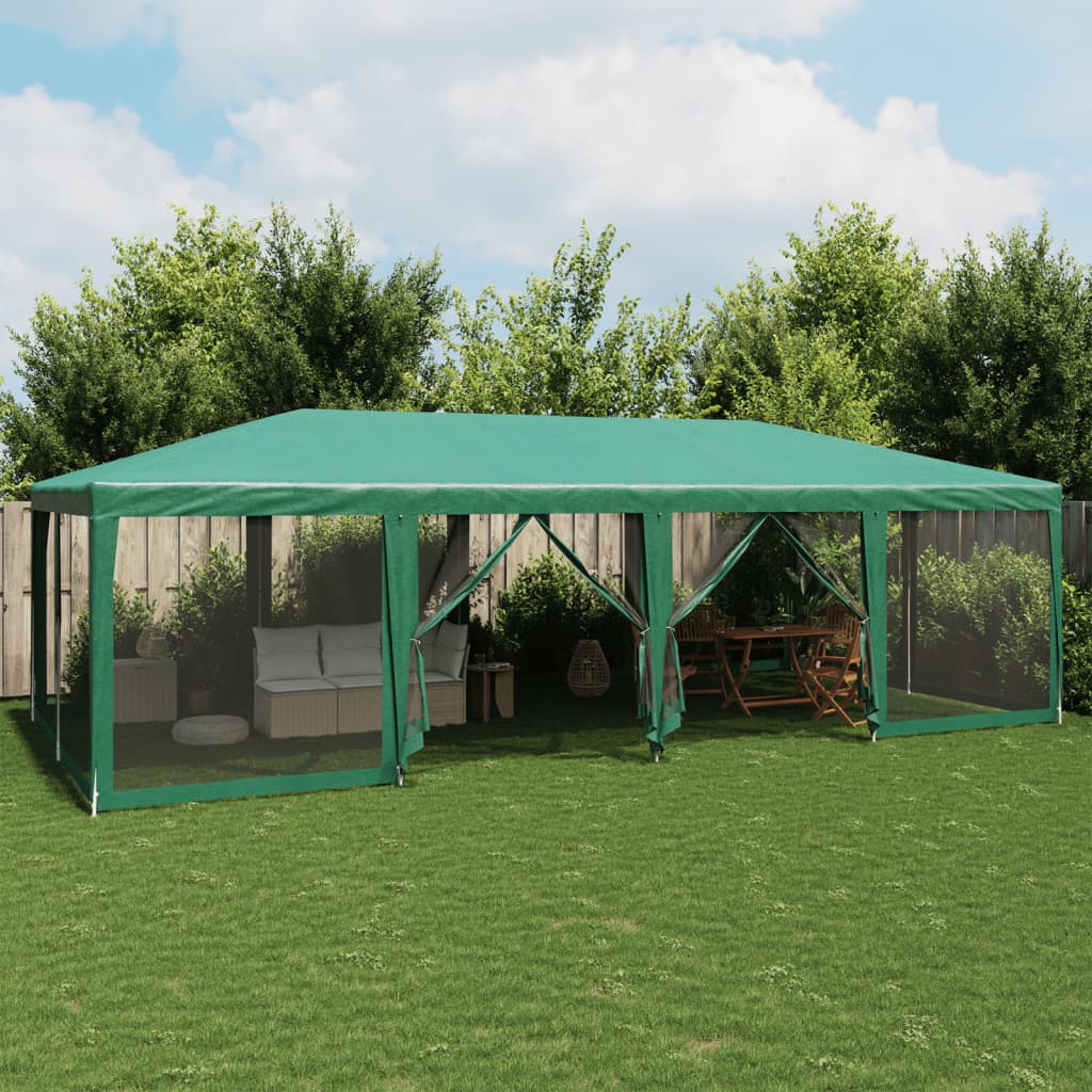 Party Tent with 12 Mesh Sidewalls Green 8x4 m HDPE - All Things Good