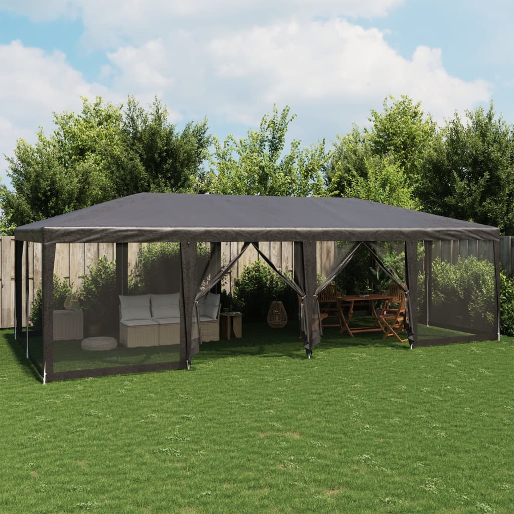 Party Tent with 12 Mesh Sidewalls Anthracite 8x4 m HDPE - Design Hut