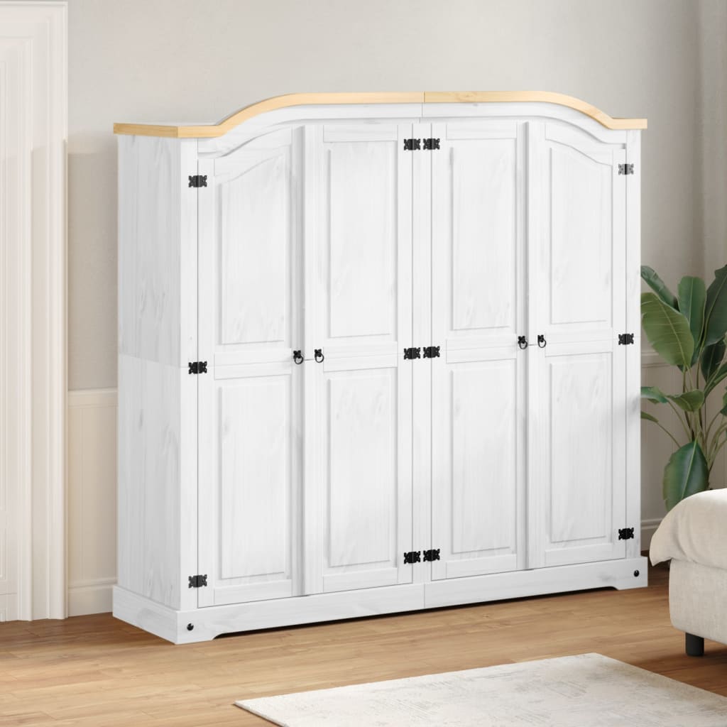 Wardrobe Corona White 194x52x186 cm Solid Wood Pine - Charlotte Dunes