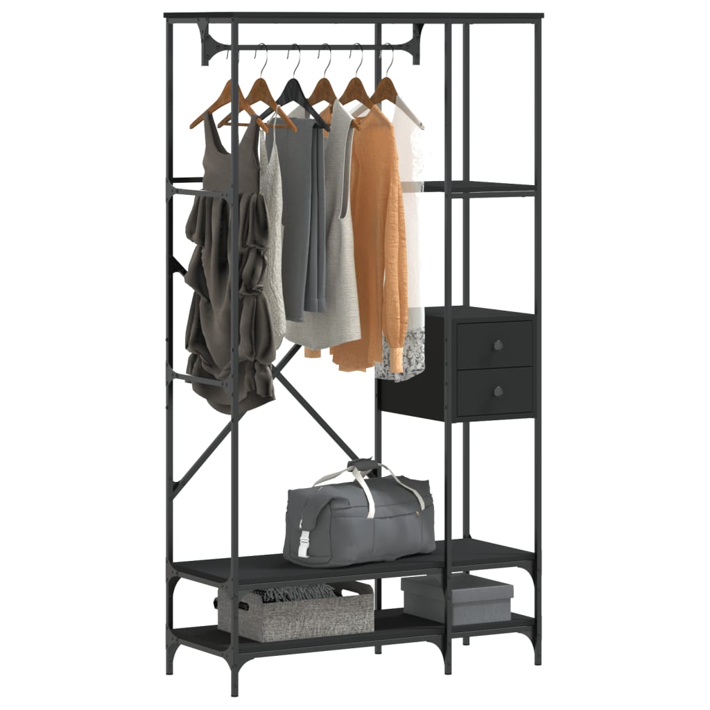 Clothes Rack with Shelves Black Engineered Wood - Charlotte Dunes