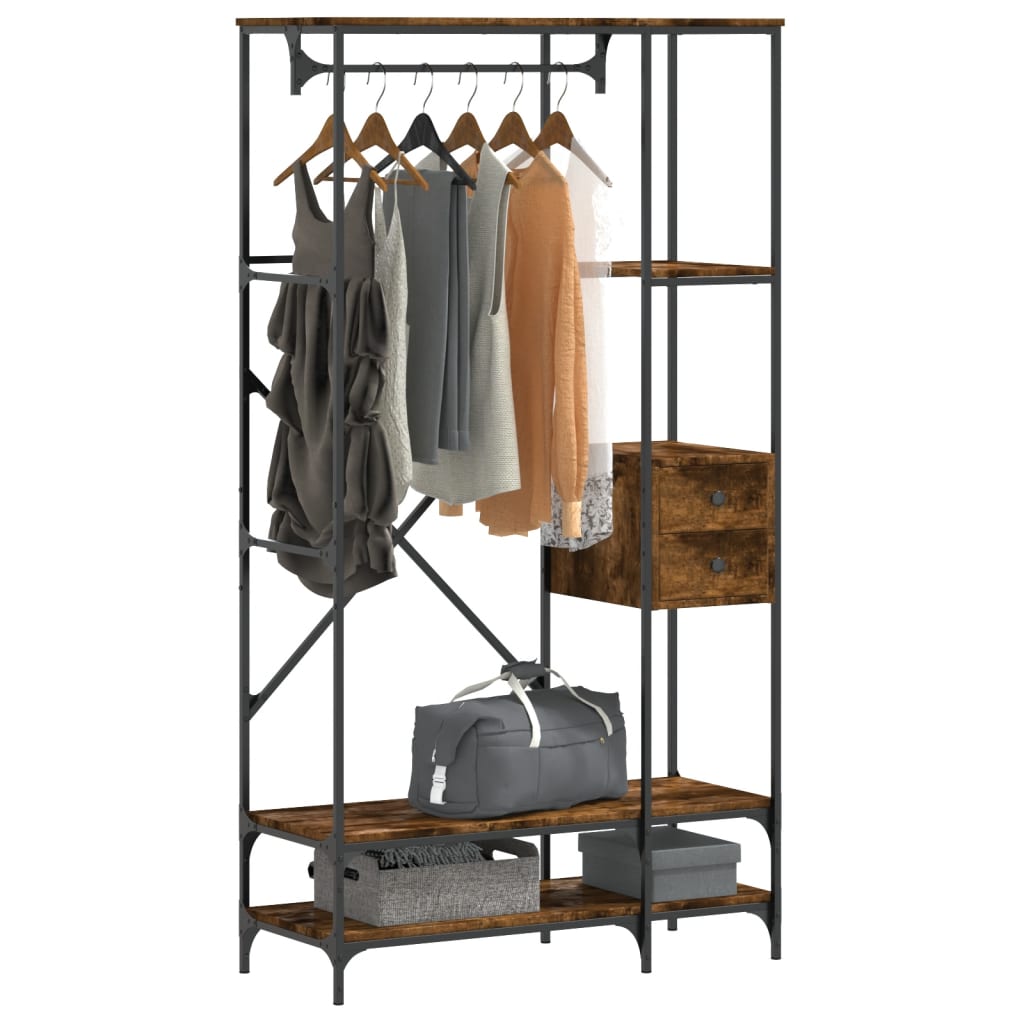Clothes Rack with Shelves Smoked Oak Engineered Wood - Charlotte Dunes