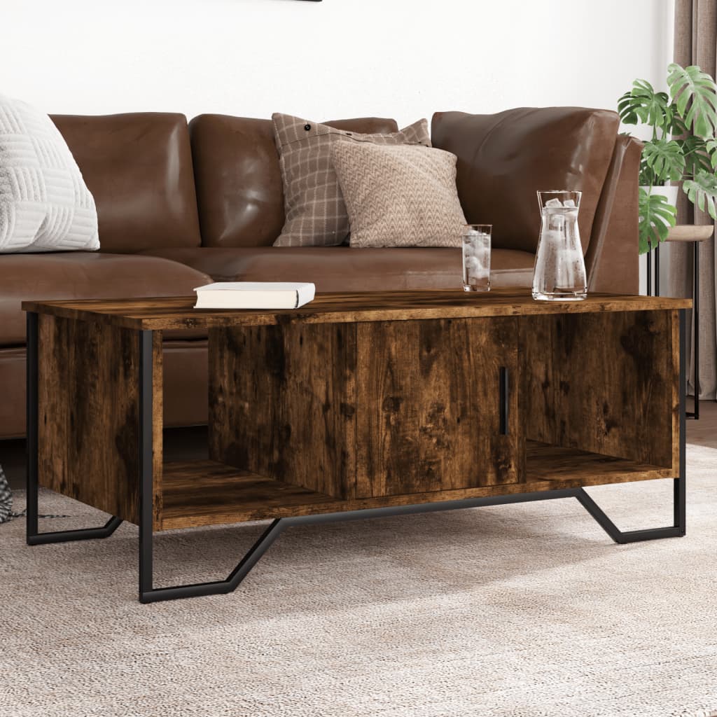Coffee Table Smoked Oak 100x51x40 cm Engineered Wood - vid-848491 - Design Hut