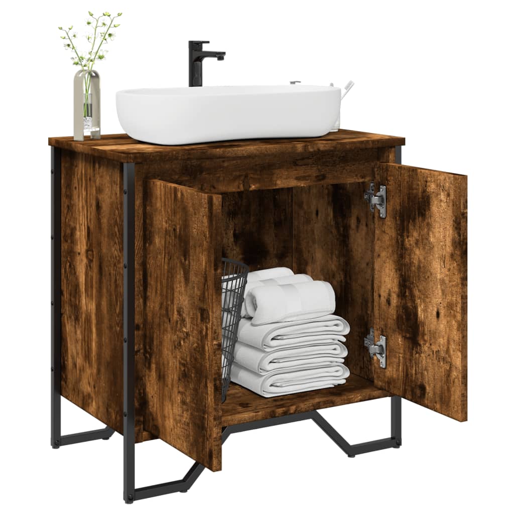 Bathroom Sink Cabinet Smoked Oak 60x35x60 cm Engineered Wood - Discount Dealers