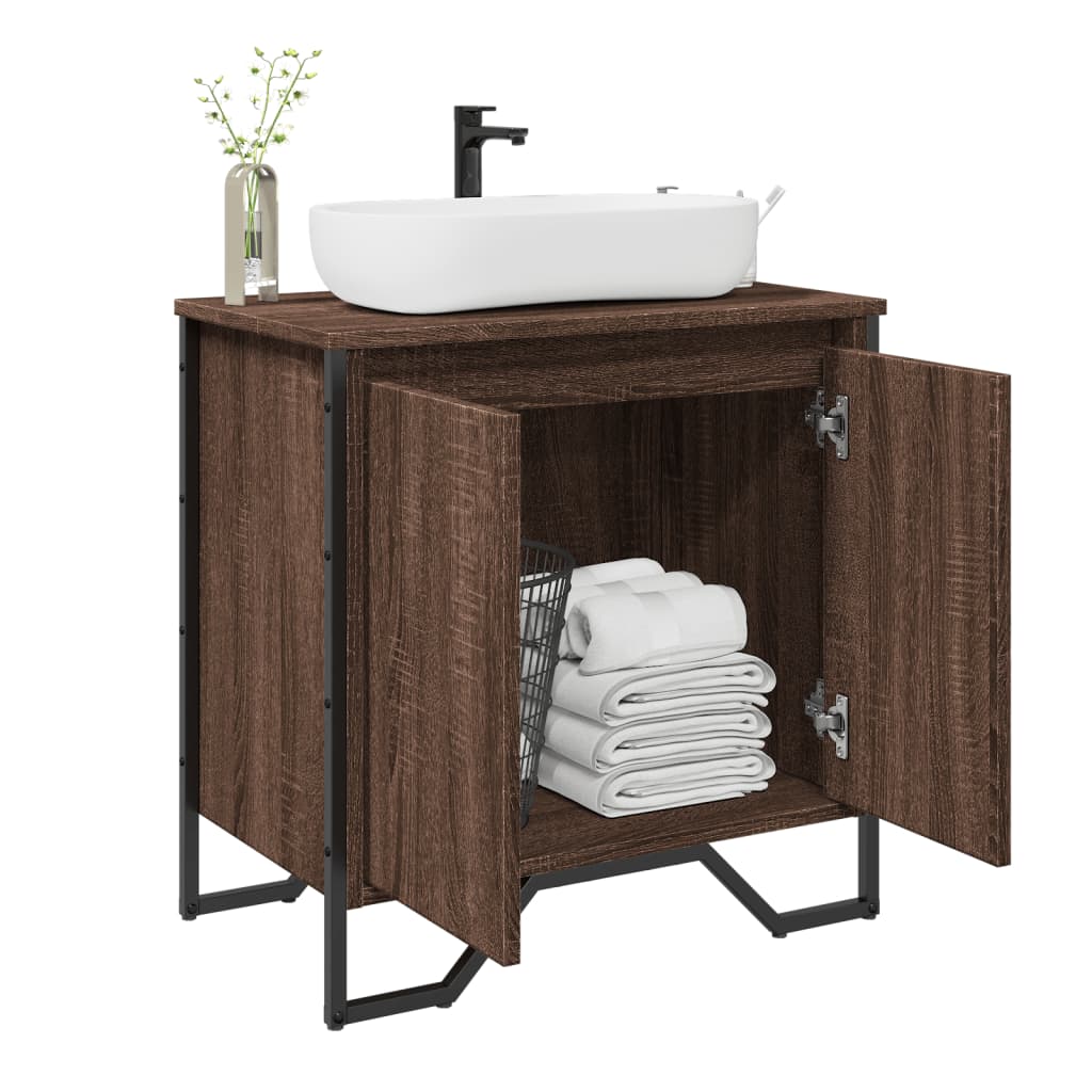 Bathroom Sink Cabinet Brown Oak 60x35x60 cm Engineered Wood - Discount Dealers