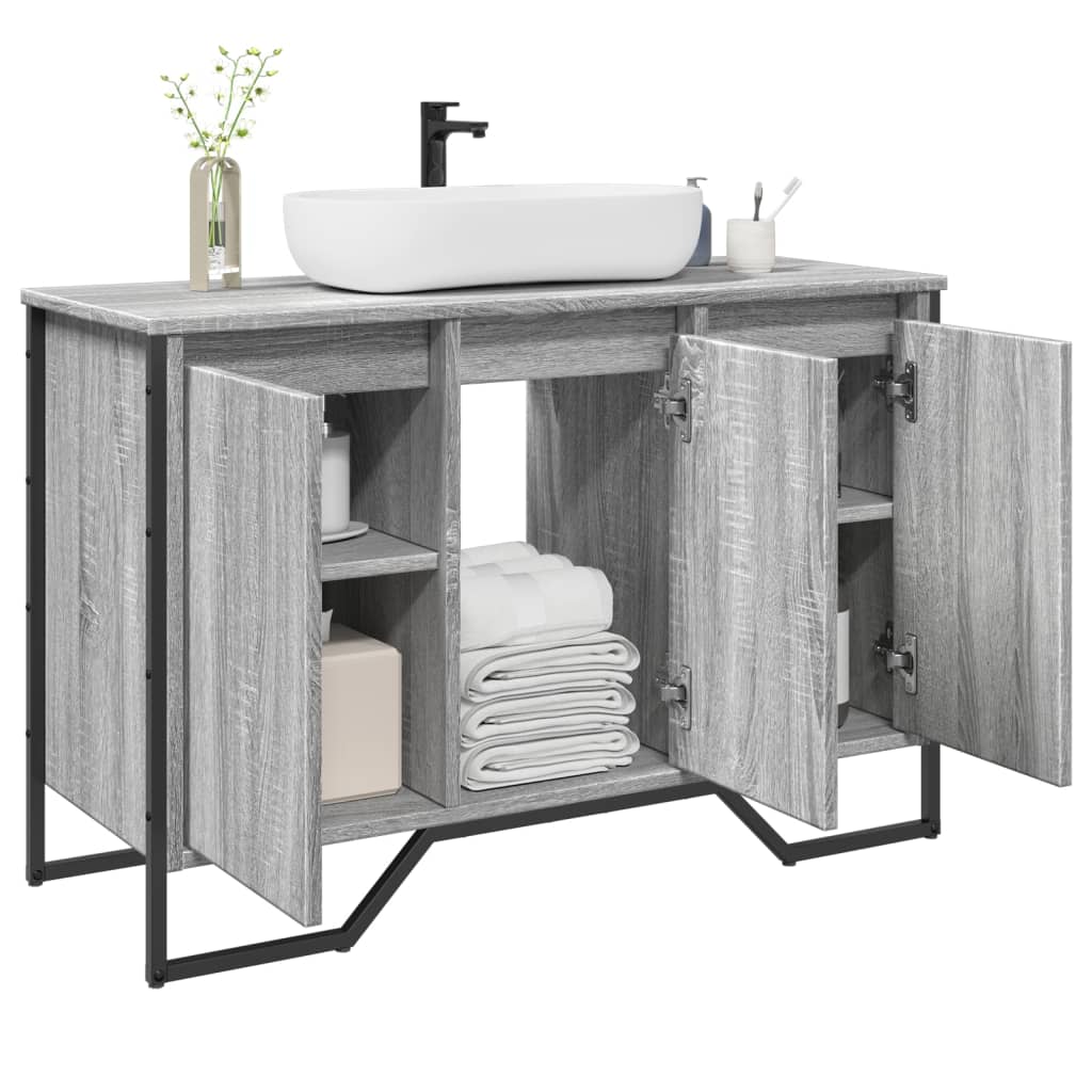 Bathroom Sink Cabinet Grey Sonoma 91x35x60 cm Engineered Wood - vid-848662 - Discount Dealers