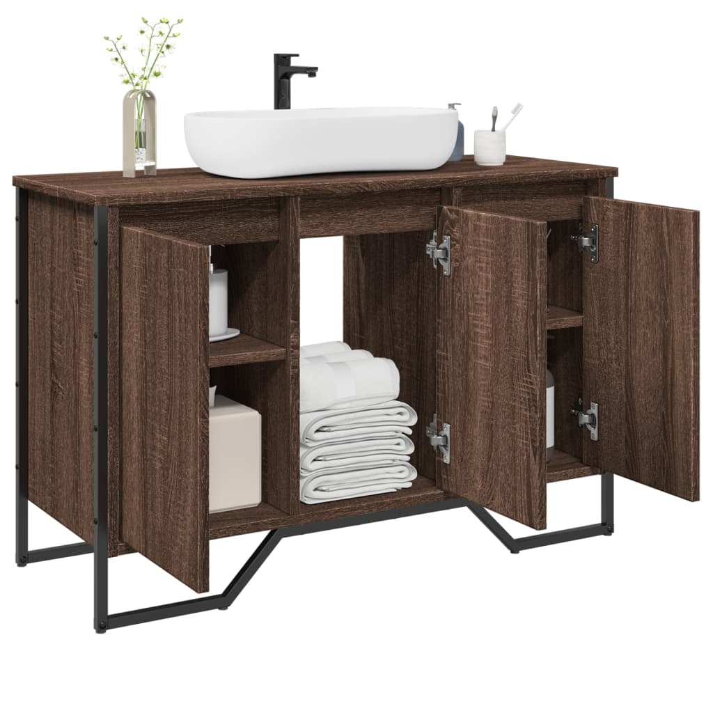 Bathroom Sink Cabinet Brown Oak 91x35x60 cm Engineered Wood - vid-848663 - Discount Dealers