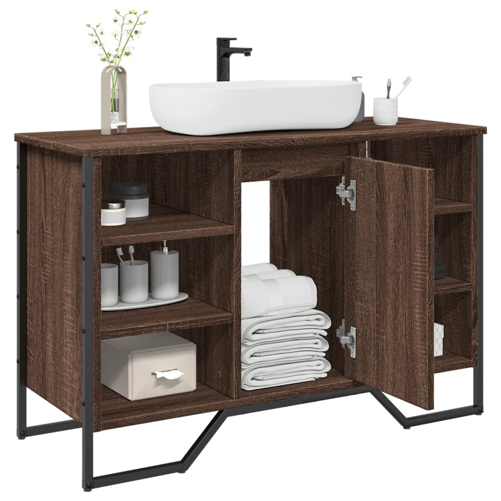 Bathroom Sink Cabinet Brown Oak 91x35x60 cm Engineered Wood - vid-848668 - Discount Dealers
