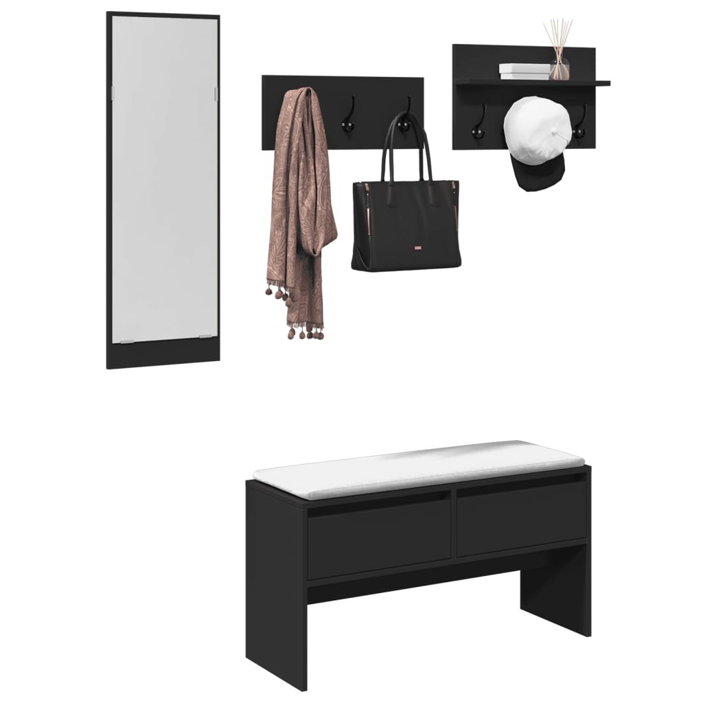 4 Piece Hallway Furniture Set Black Engineered Wood - Discount Dealers