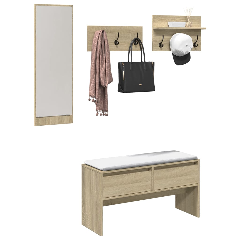 4 Piece Hallway Furniture Set Sonoma Oak Engineered Wood - Discount Dealers