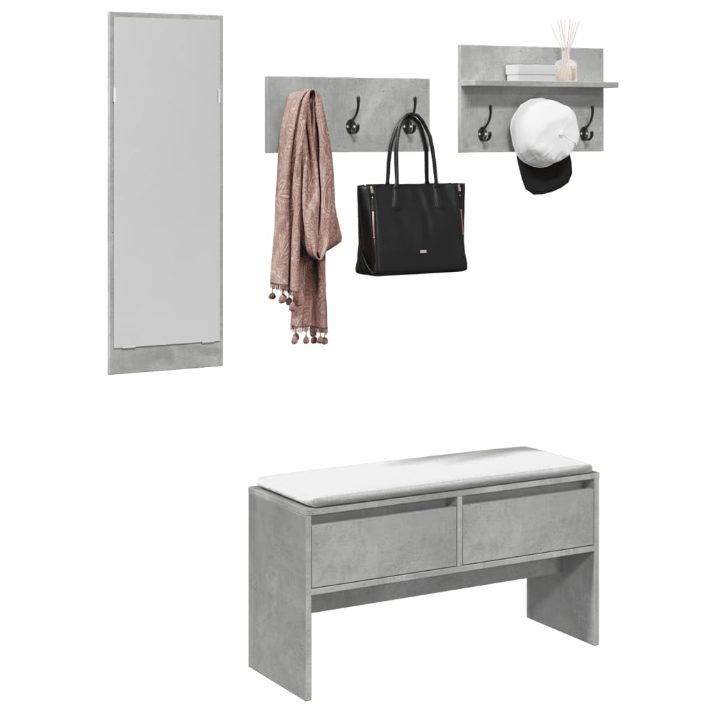 4 Piece Hallway Furniture Set Concrete Grey Engineered Wood - Discount Dealers