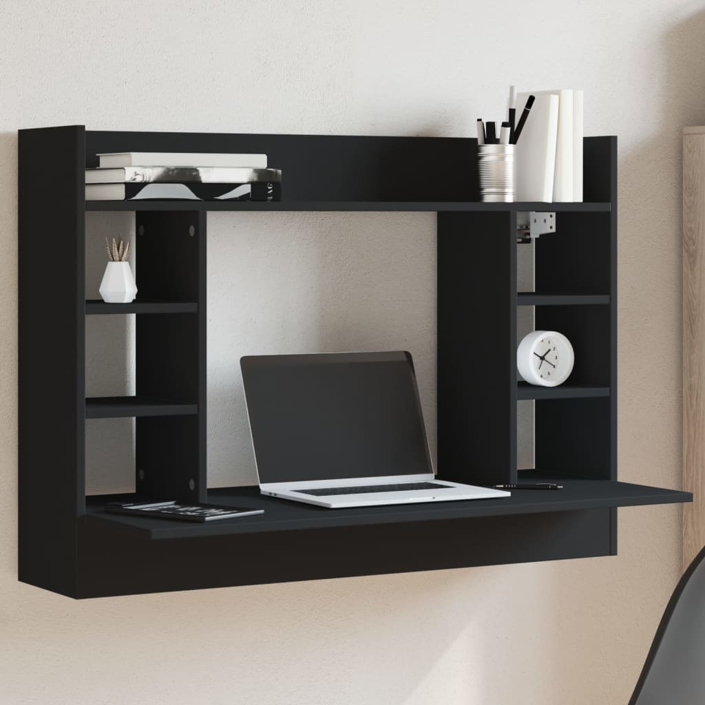 Wall-Mounted Desk Black 105x48x75 cm Engineered Wood - Decor Base