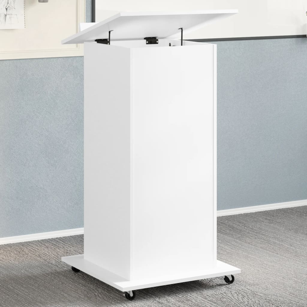Lectern with Wheels & Drawer White 55x55x107 cm Engineered Wood - R and M Furniture