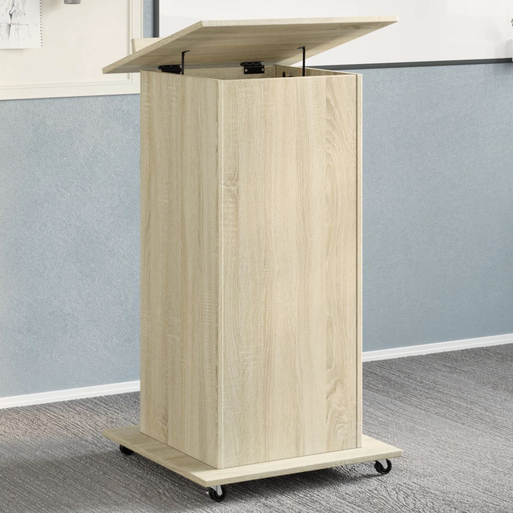 Lectern with Wheels & Drawer Sonoma Oak 55x55x107 cm Engineered Wood - R and M Furniture