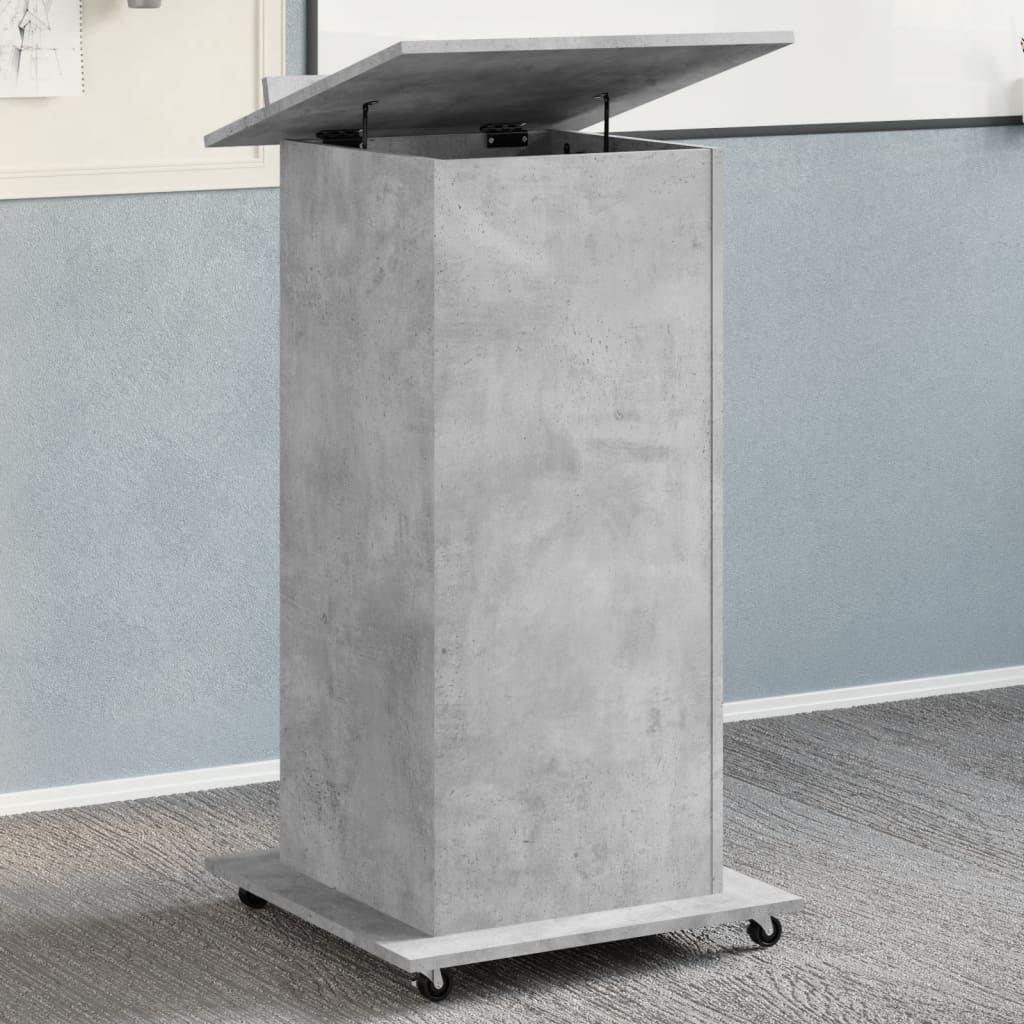 Lectern with Wheels & Drawer Concrete Grey 55x55x107 cm Engineered Wood - Charlotte Dunes