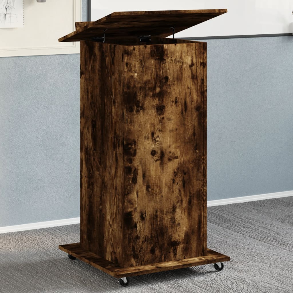 Lectern with Wheels & Drawer Smoked Oak 55x55x107 cm Engineered Wood - R and M Furniture