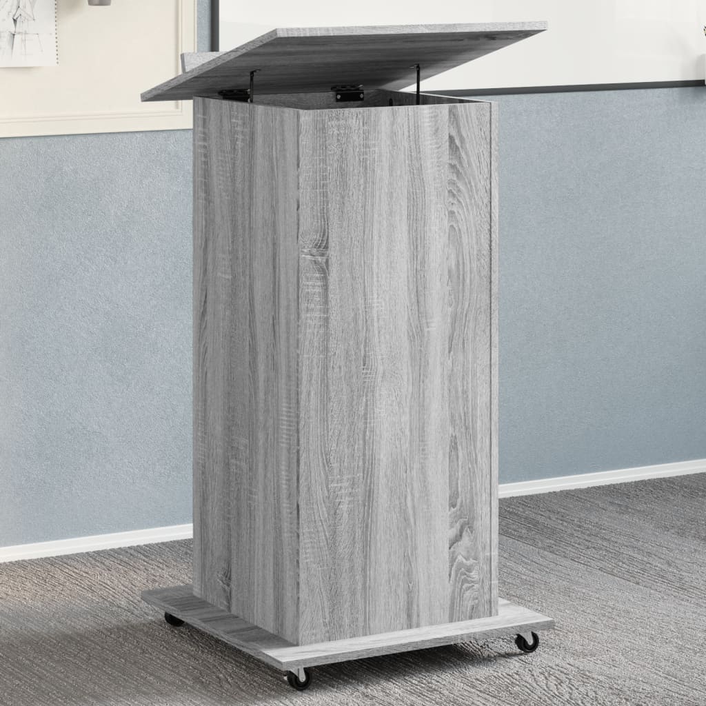 Lectern with Wheels & Drawer Grey Sonoma 55x55x107 cm Engineered Wood - Charlotte Dunes