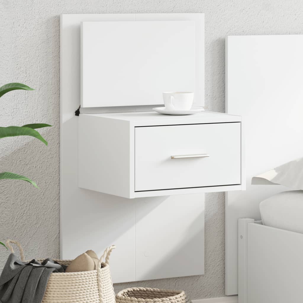 Wall-mounted Bedside Cabinet with LED Lights White - vid-848157 - Brittle & Co