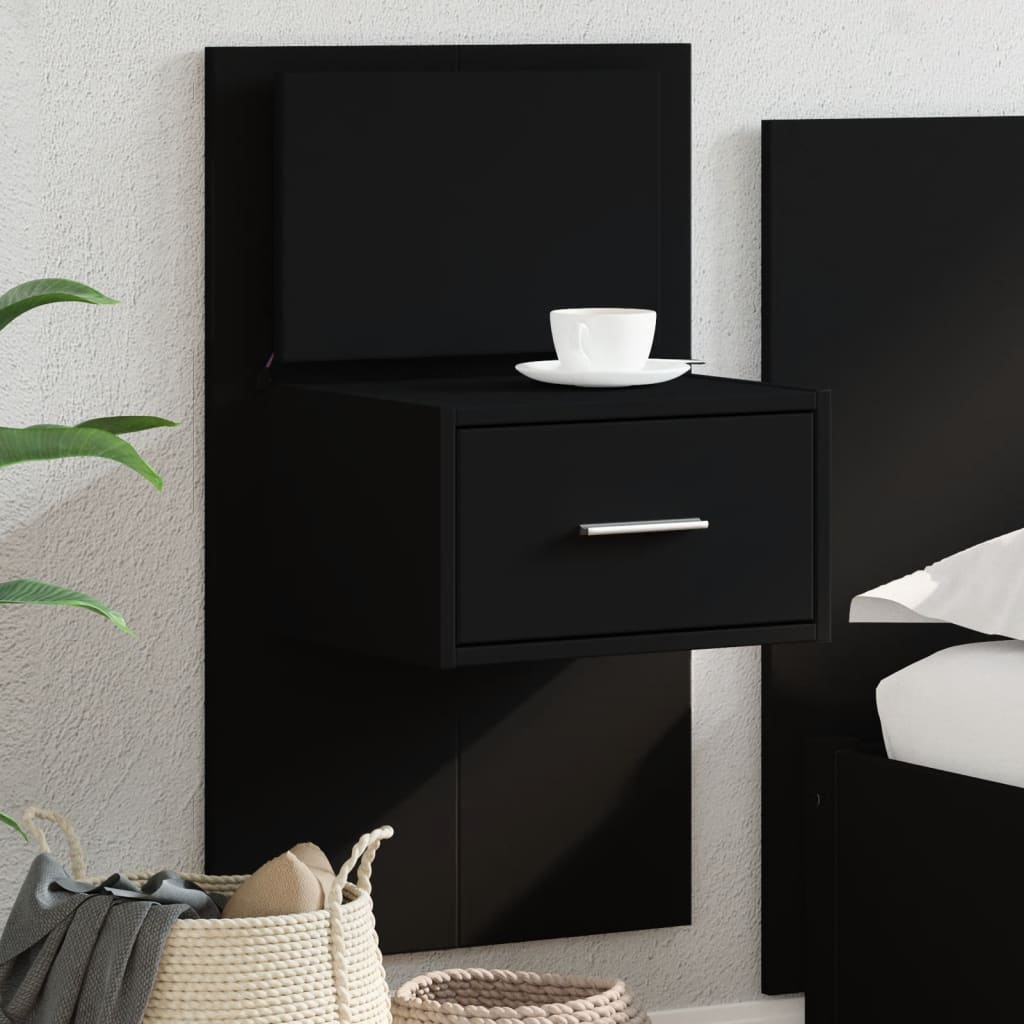 Wall-mounted Bedside Cabinet with LED Lights Black - vid-848159 - Brittle & Co