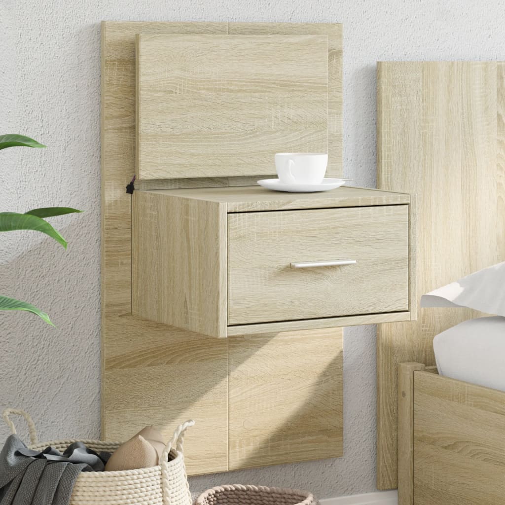 Wall-mounted Bedside Cabinet with LED Lights Sonoma Oak - vid-848161 - Brittle & Co