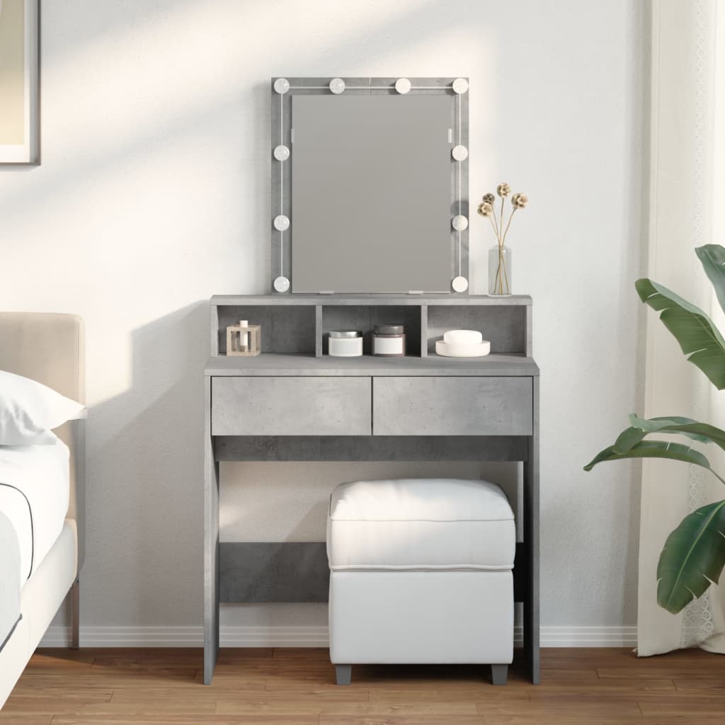 Dressing Table with LED Concrete Grey 80x41x144.5 cm - Charlotte Dunes