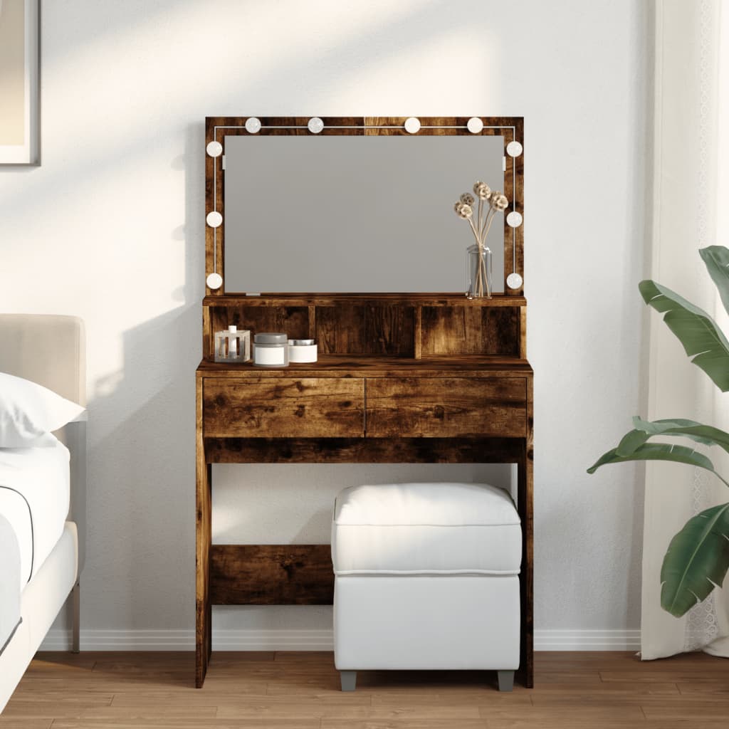 Dressing Table with LED Smoked Oak 80x41x134.5 cm - Charlotte Dunes
