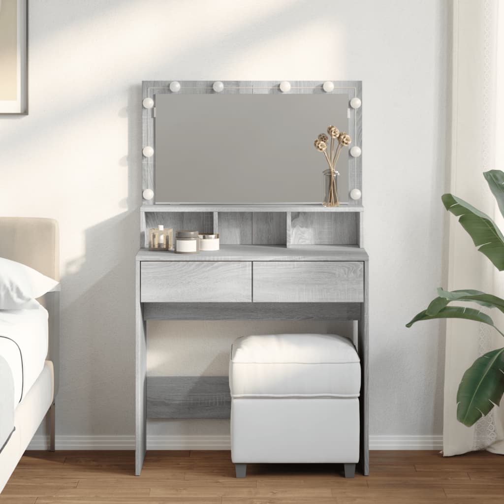 Dressing Table with LED Grey Sonoma 80x41x134.5 cm - Charlotte Dunes